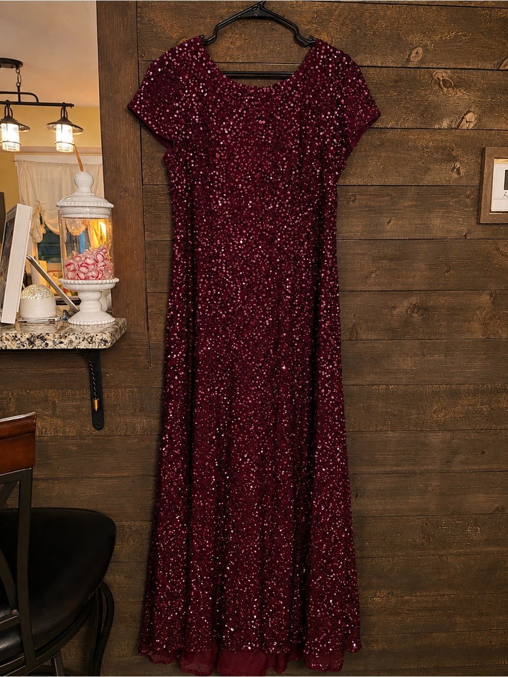 Adrianna Papell Burgundy Sequin Maxi Dress